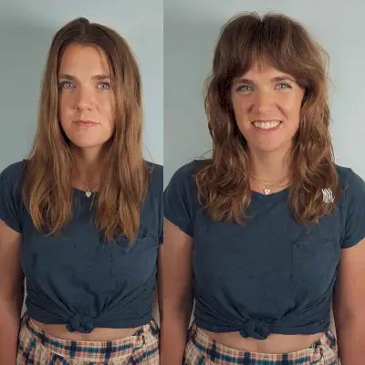 Sweet Low-Maintenance Shaggy Hair with Curtain Bangs