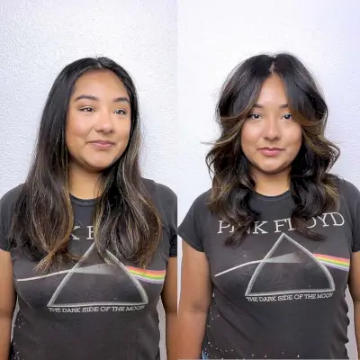 Beautifully Razored Cut with Long Curtain Bangs