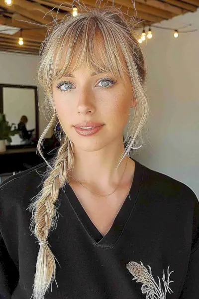 French Braid with Wispy Bangs for Big Foreheads