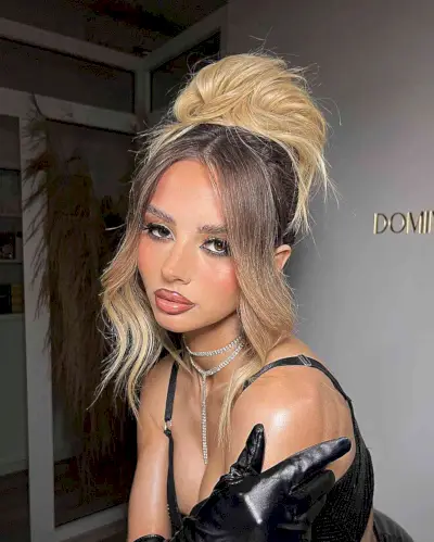 90s Hair High and Messy Bun with Face Frame