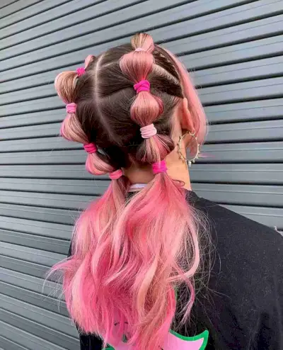 Medium Hair with Pink Bubble Pigtails for Rave Festivals
