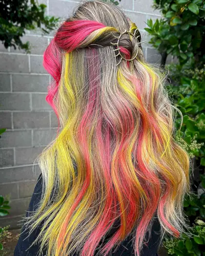Strawberry Lemonade Hair Color with Half-Up Style for Rave Parties