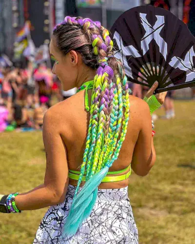 Very Long Purple, Green and Blue Rave Braids