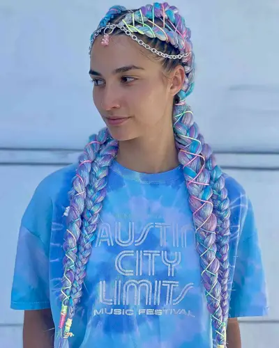 Long Pastel Rave Braids with Strings and Chain