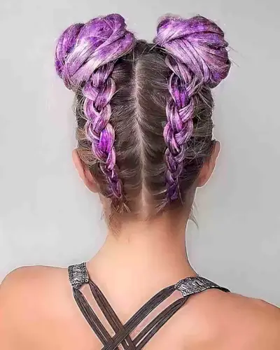 Glittery Braided Space Buns for Rave Festivals