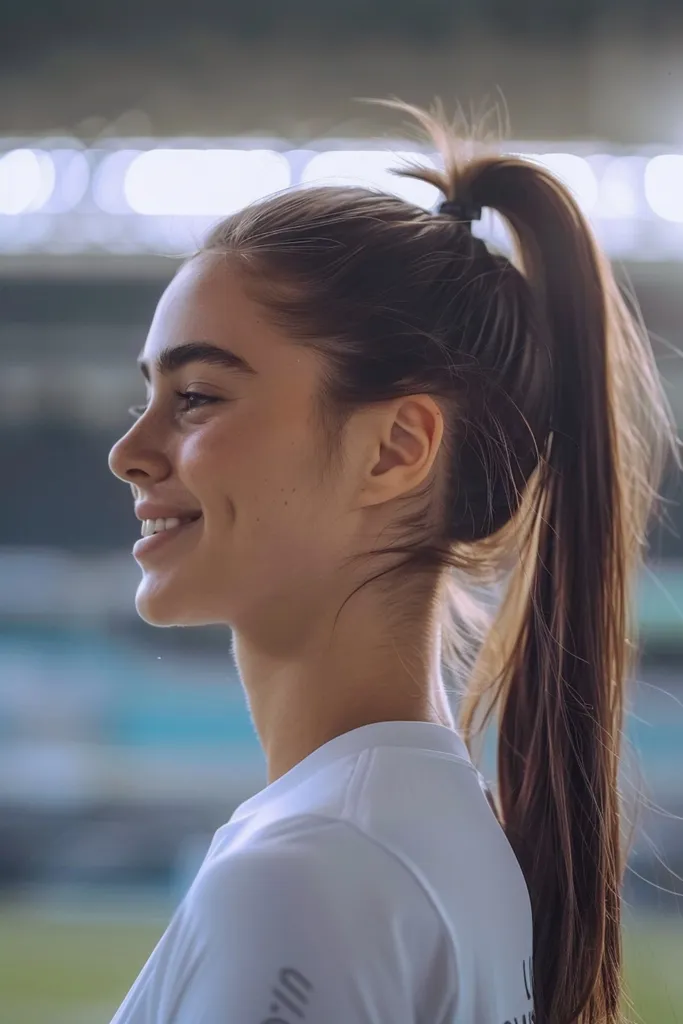 Sulenktas aukštas arklio uodegas tinkliniam ir sportui' title=