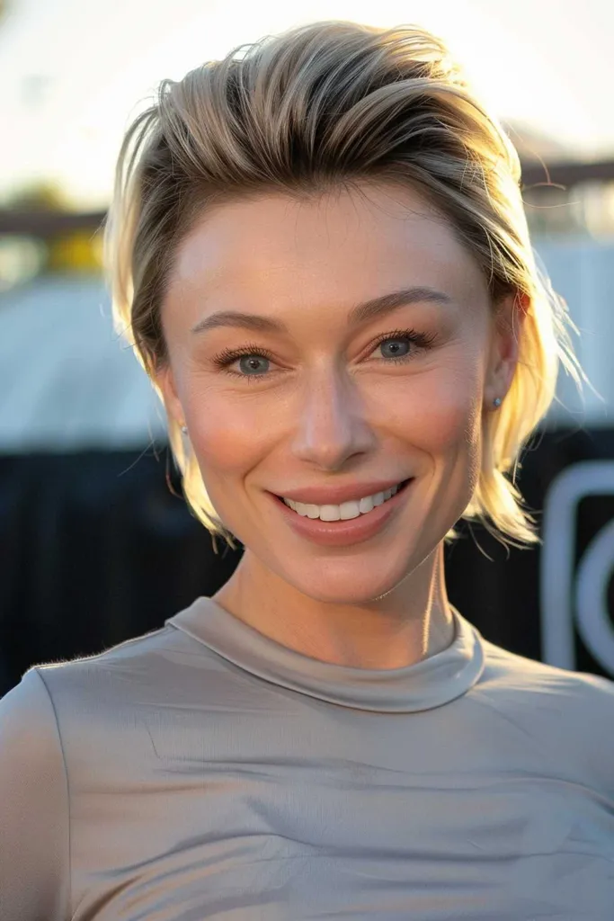 Trumpi plaukai su atletišku, glotniu nugaros stiliumi' title=