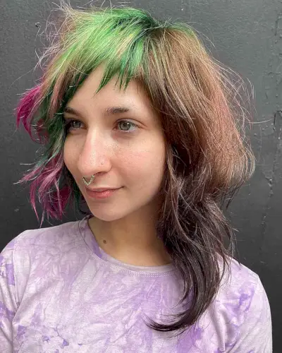 Alt Asymmetrical Cut with Pink and Green Accents