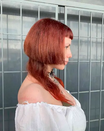 Copper-Colored Long Jellyfish Alt Hairstyle with Micro Bangs