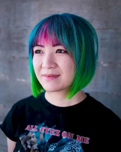 Alternative Cut with Green and Blue Hair Color