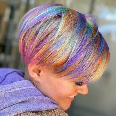 Short Rainbow Colored Pixie Cut