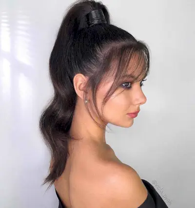 High Ponytail with Wispy Bangs