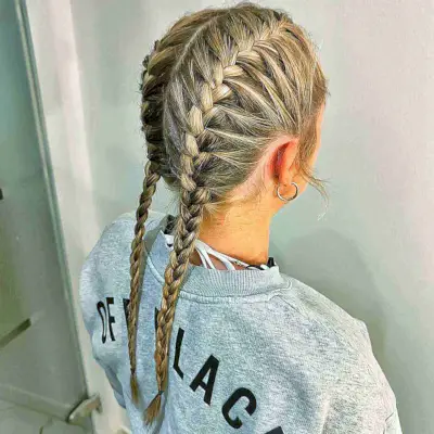 Long Blonde Double French Braids for Cheerleading