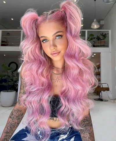 Long Wavy Pink Pigtails for Cheerleading 