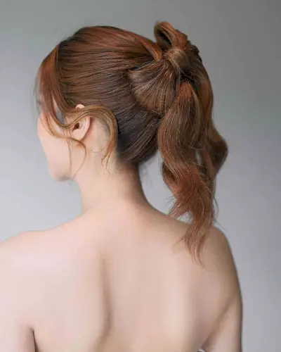 Cheerleading Bow Ponytail with Face Frame for Medium to Long Hair