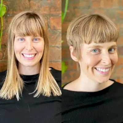 Blonde mushroom cut
