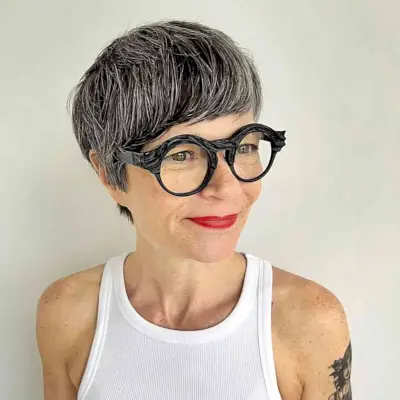 Asymmetric Bowl Mushroom Cut for ladies with glasses
