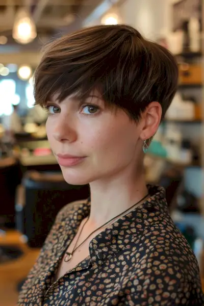 Short Asymmetrical Bowl Cut with Side-Swept Bangs