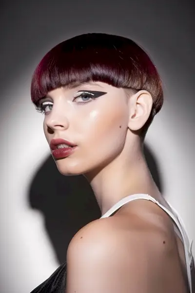 Short Crimson Shadow Bowl Cut on Straight Hair