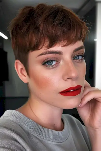 Woman with Voluminous Textured Bowl Cut and Natural Fringe