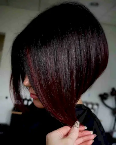 Short Dark Hair with Pops of Iron Red for Winter