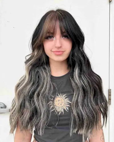 Winter Vanilla Blonde Accents on Black Hair