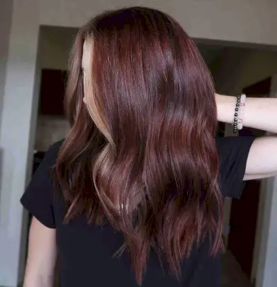 Winter Rich Mahogany Hue with Face-Framing Blonde Hair