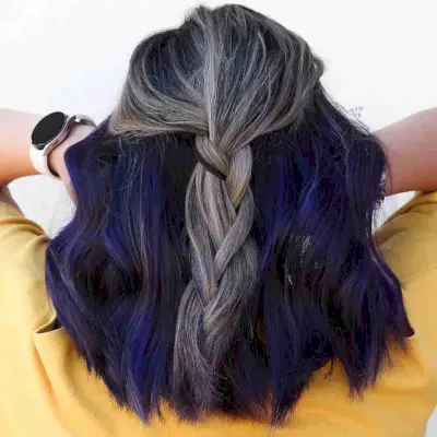 Peekaboo Indigo on Bronde Hair for Winter