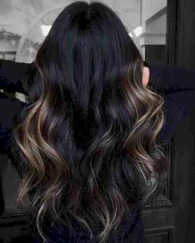 Wintery Partial Choco Caramel Balayage for Dark Hair