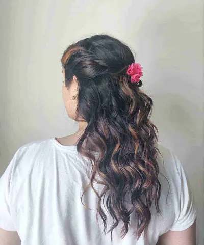 Loose Rope Twist Braid Half Hawaiian Updo on Long Tresses