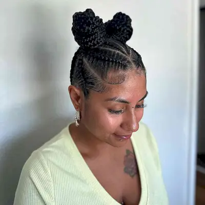 Summer-Friendly Hawaiian Stitch Braids with High Buns