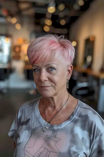 Senior Woman with Short Pink Pixie Hairstyle