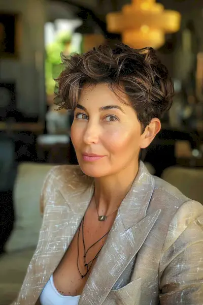 Stylish Woman with Short Textured Brunette Hair