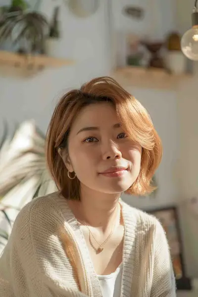 Young Woman with Medium Honey Blonde Wavy Bob