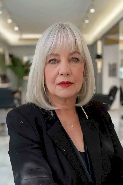 Elegant Woman with Platinum Silver Blunt Bob Hairstyle