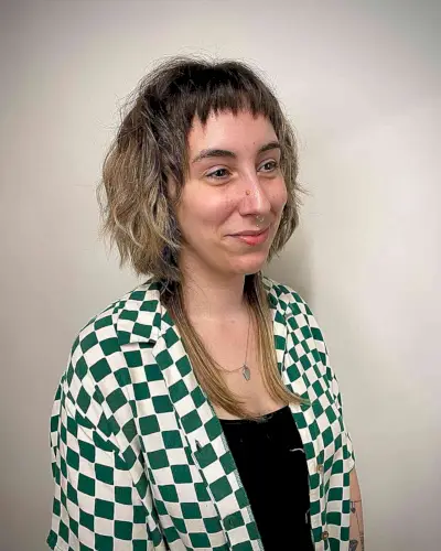 Medium-Length Tousled Wavy Jellyfish Hair with Choppy Micro Bangs