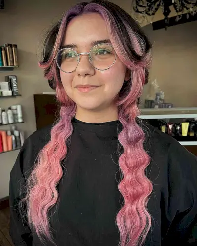 Long Pink Octopus Haircut with Wavy Jellyfish Tentacles and Face-Framing Layers