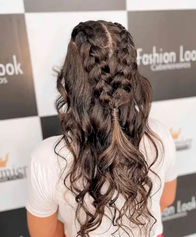 Cowgirl Half-Up with Chunky Double Braids for Long Hair