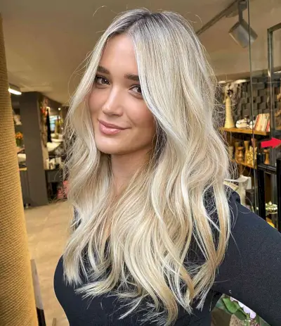 Long Wavy Cowgirl Hairstyle with Dark-Rooted Blonde Color