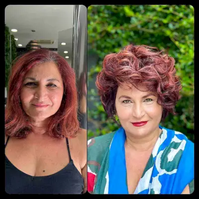 Dark Red Curled Bob for Older Women