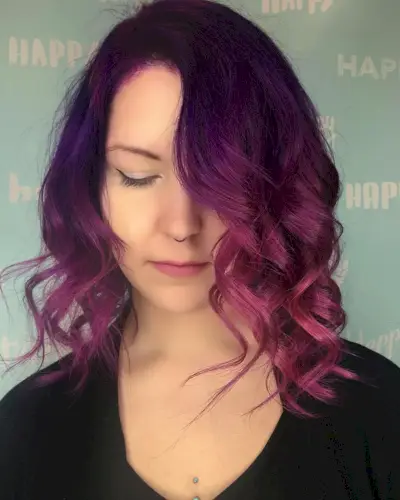 Purple to Pink Curls with a Side Part