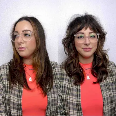 medium-to-long shaggy cut with bangs