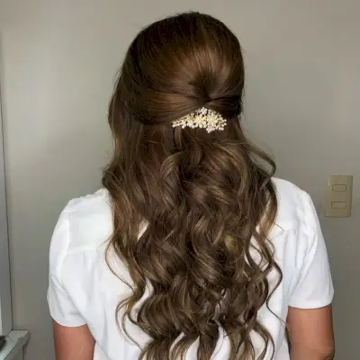 Wavy half up professional hairstyle