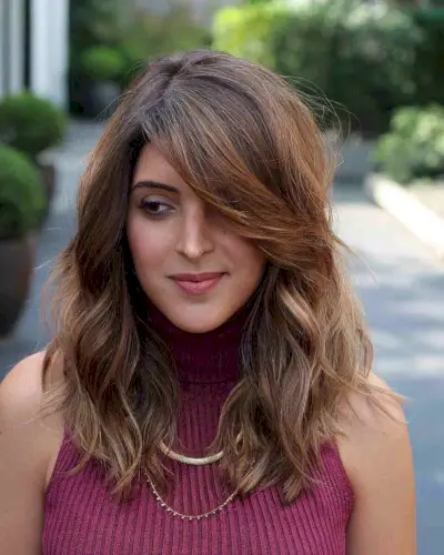 Wavy Medium Length Hair with Side Part