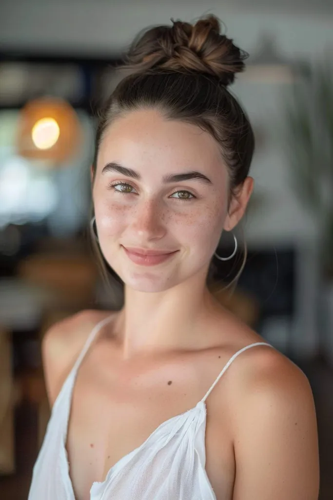 カジュアルなハイバンの簡単な夏のヘアスタイルの女性' title=