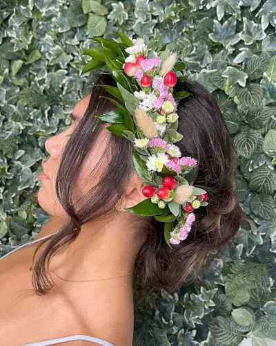 Boho Chic Updo with Flower Crown for festivals
