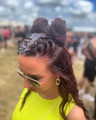 Festival Half-Up Braided Buns with Glitter for Mid-length hair
