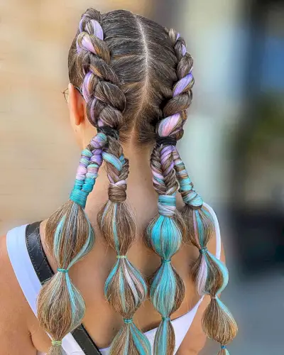 Festival Long Pastel Braided Extensions with Middle Part Style