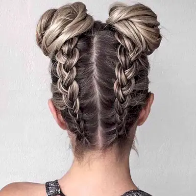 Upside Down Braids with Space Buns for Festivals