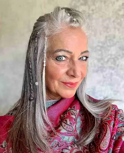 Medium Gray Hair with Festival Mini Braids for Older Women
